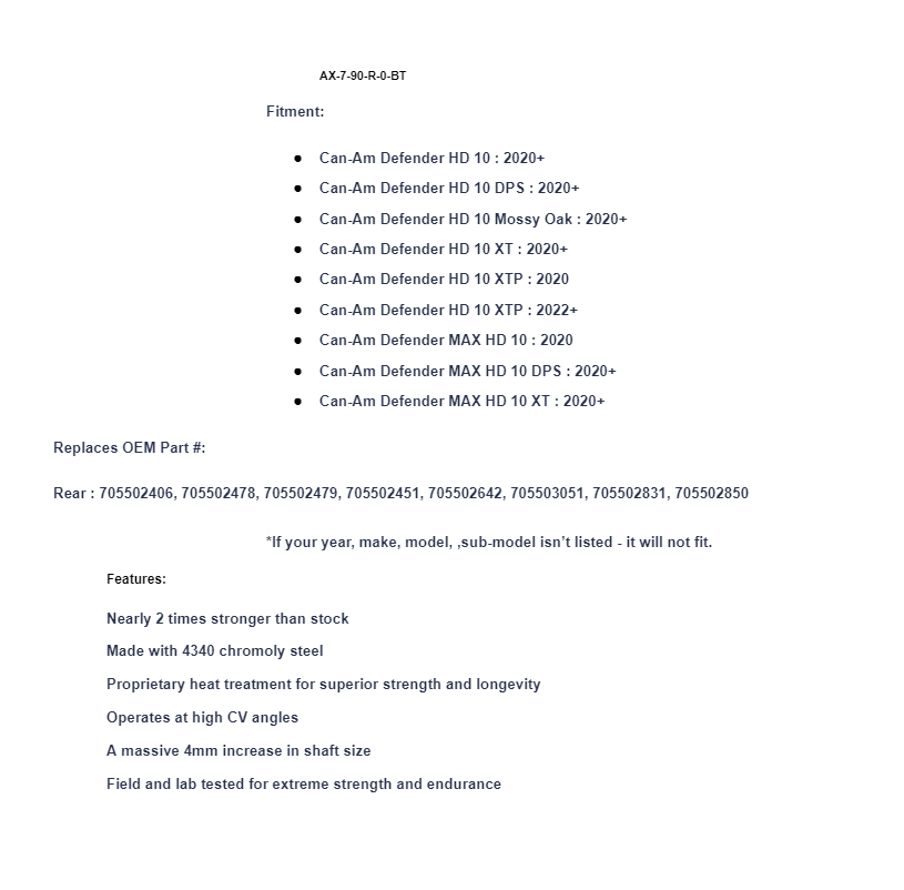 SuperATV Rhino 2.0 Heavy Duty Rear Axle For Can-Am Defender HD10 2020+ - Image 7