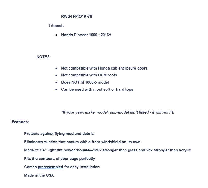 SuperATV Rear Windshield For Honda Pioneer 1000 2016+ - Image 8