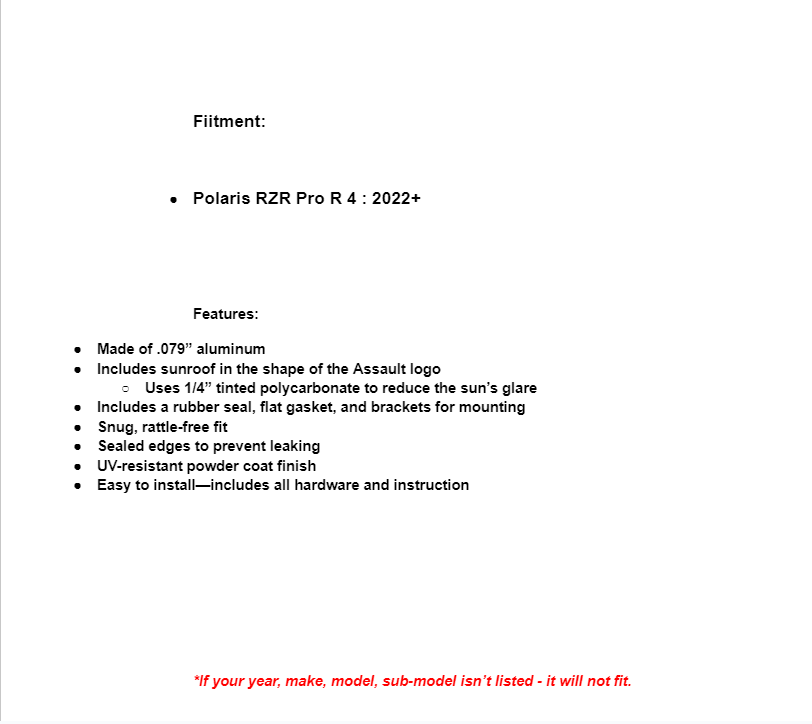 Assault Industries Aluminum Roof For Polaris Pro R 4 2022+ - Image 6