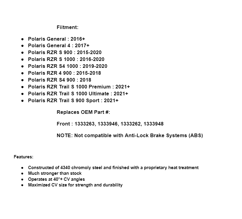 SuperATV Rhino 2.0 Heavy Duty Front Axle For Polaris General / RZR - Image 7