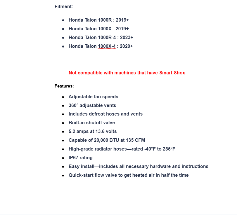 SuperATV In Dash Heater With Quick-start Valve For Honda Talon - Image 7