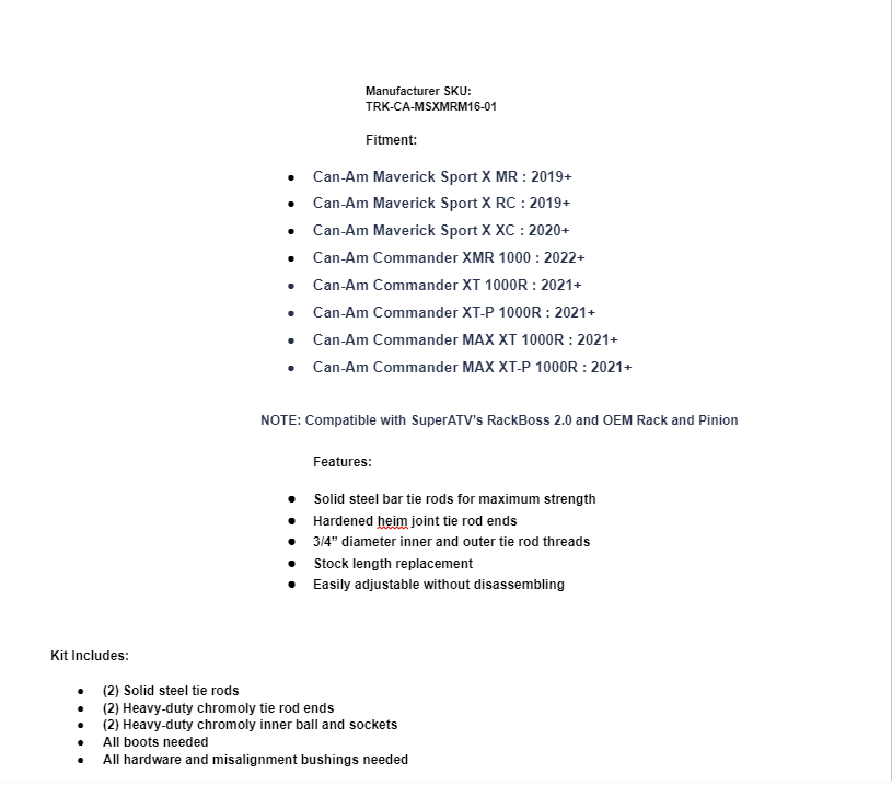 SuperATV Rackboss 2.0 Steel Bar Tie Rod Kit For Can-Am Maverick / Commander - Image 5