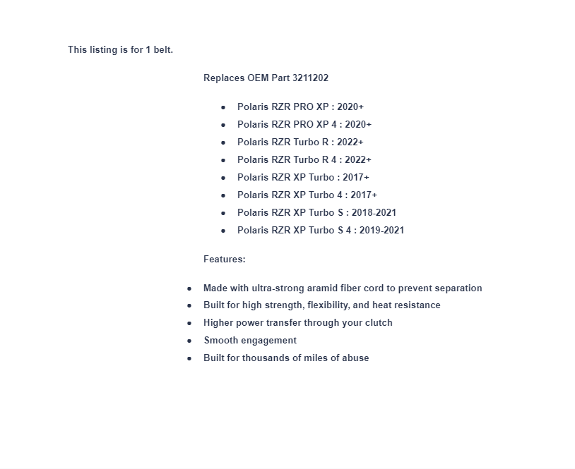 SuperATV Heavy Duty Single CVT Drive Belt For Polaris RZR - Image 2