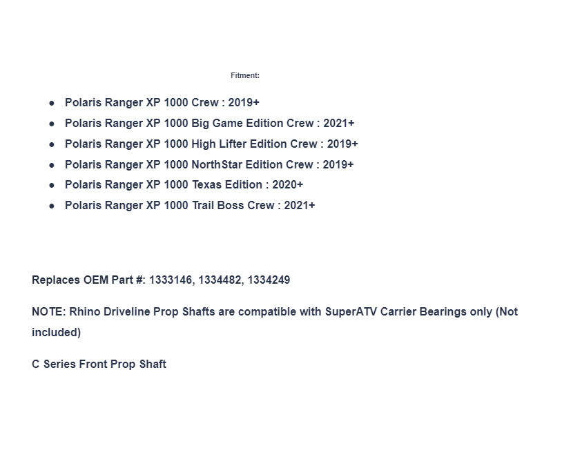 SuperATV Heavy Duty Front Prop Shaft C-Series For Polaris Ranger XP 1000 Crew - Image 4