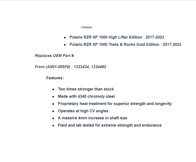 SuperATV Rhino 2.0 Heavy Duty Front Axle For Polaris RZR XP 1000 Highlifter - Image 7