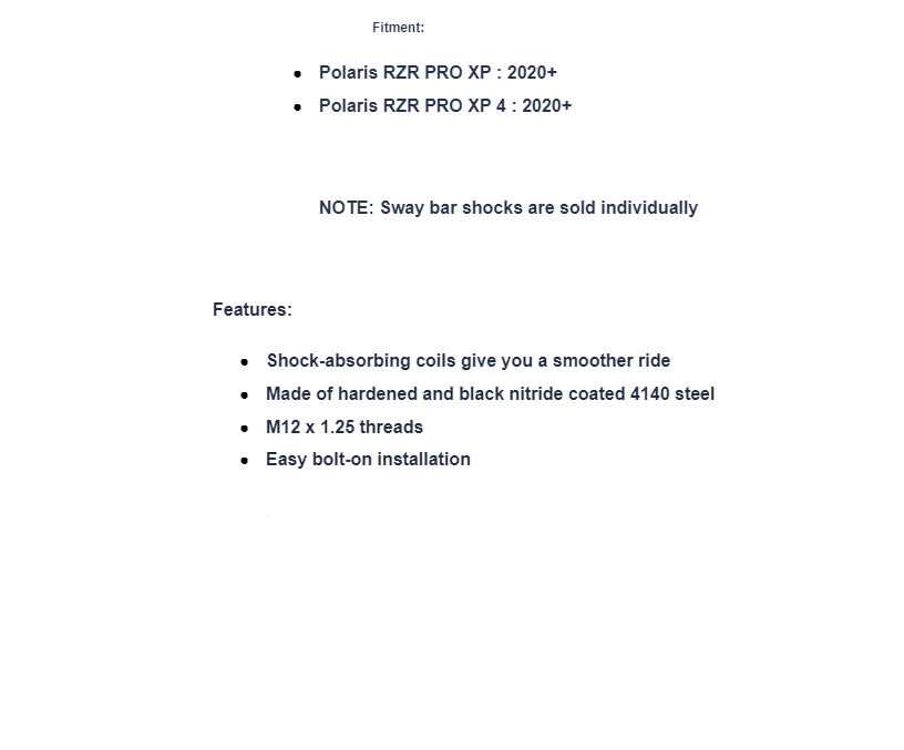 SuperATV Sway Bar Shock For Polaris RZ Pro XP/4 2020+ - Image 4
