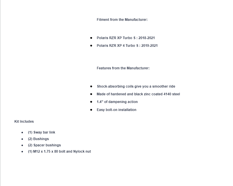 SuperATV Sway Bar Shock For Polaris RZR XP Turbo S W/ Aftermarket Trailing Arms - Image 3