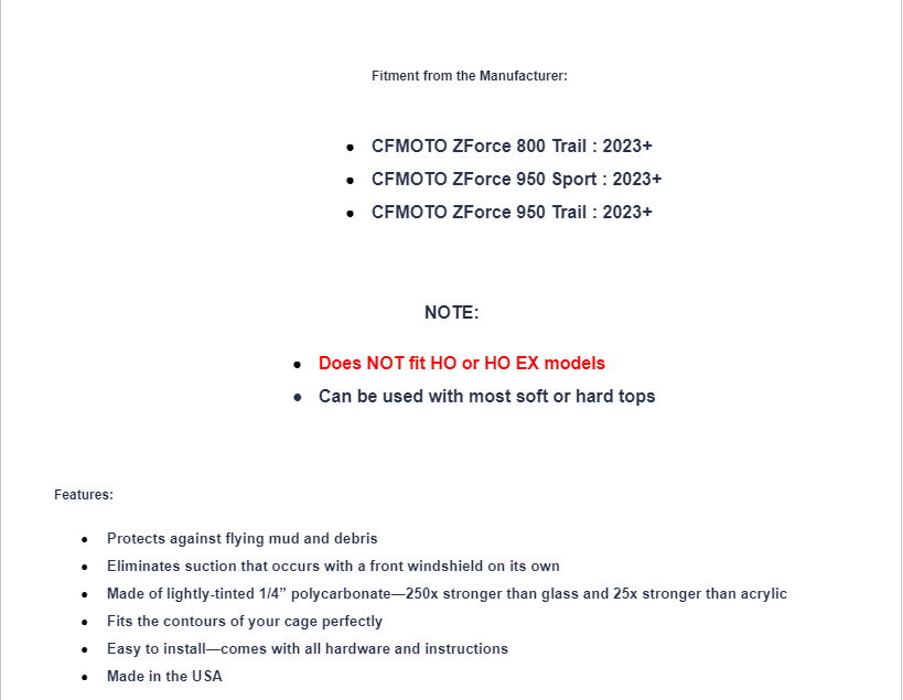 SuperATV Rear Windshield For CFMoto ZForce 800/950 - Image 6
