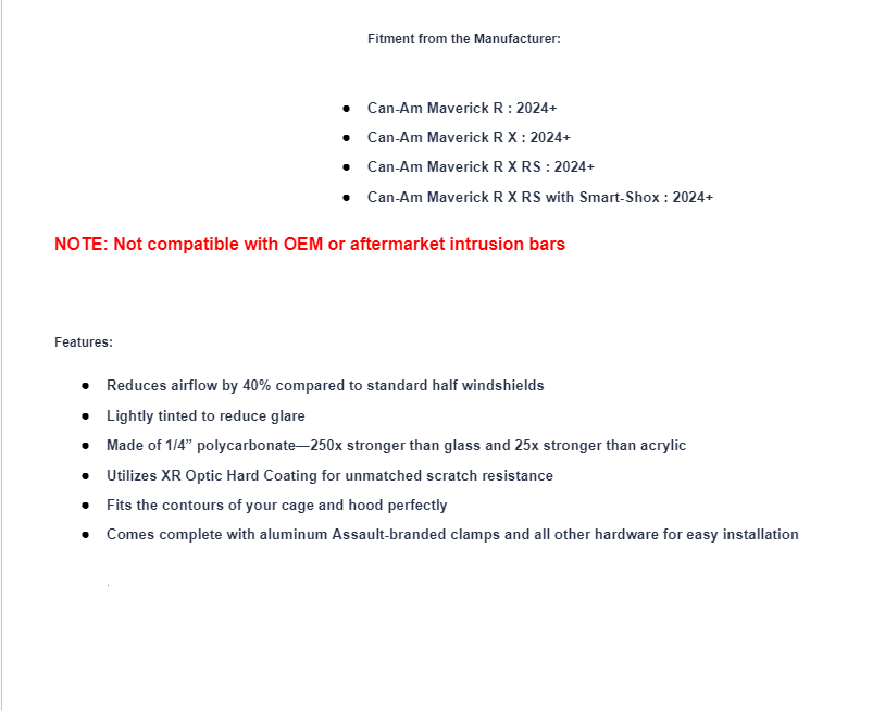 Assault Industries Half Windshield For Can-Am Maverick R - Image 7