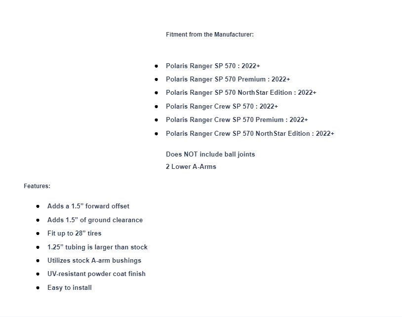 SuperATV High Clearance Forward Offset Lower A-Arms For Polaris Ranger SP 570 - Image 5