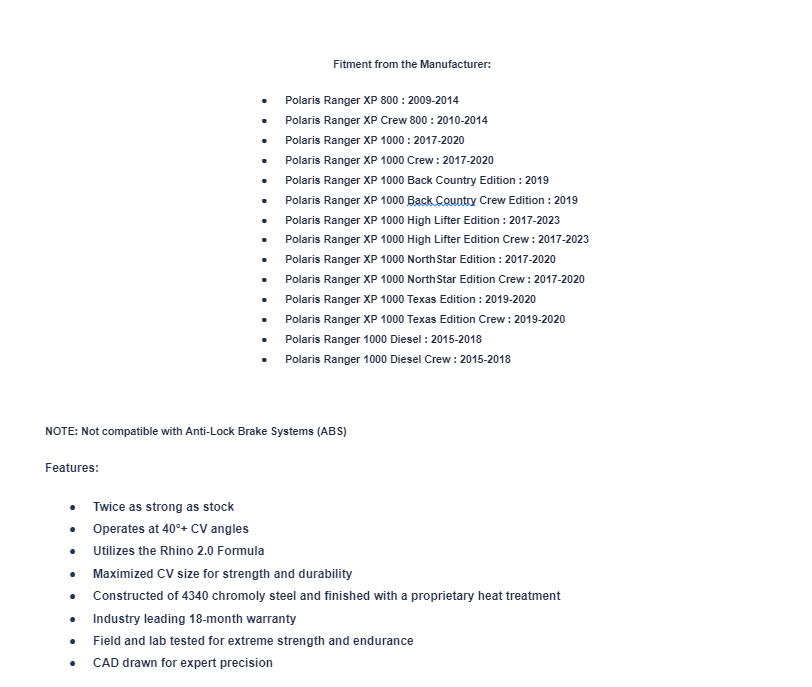 SuperATV Rhino 2.0 6" Big Lift Kit Heavy Duty Front Axle For Polaris Ranger - Image 7
