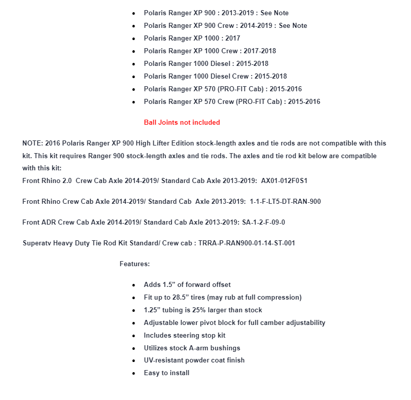 SuperATV High Clearance 1.5" Forward Offset A-Arms For Polaris Ranger XP - Image 6