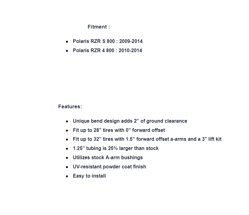 SuperATV High Clearance Front A-Arms (w Ball Joints) For Polaris RZR 4 800 / 800S - Image 4