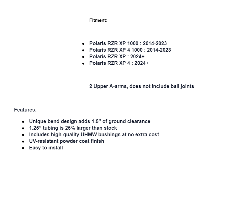 SuperATV High Clearance Upper A-Arms For Polaris RZR XP / XP 1000 - Image 5