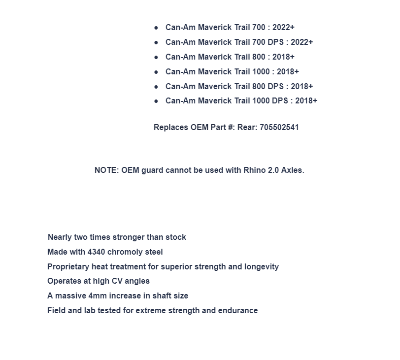 SuperATV Rhino 2.0 Rear Axle For Can-Am Maverick Trail (705502541) - Image 7
