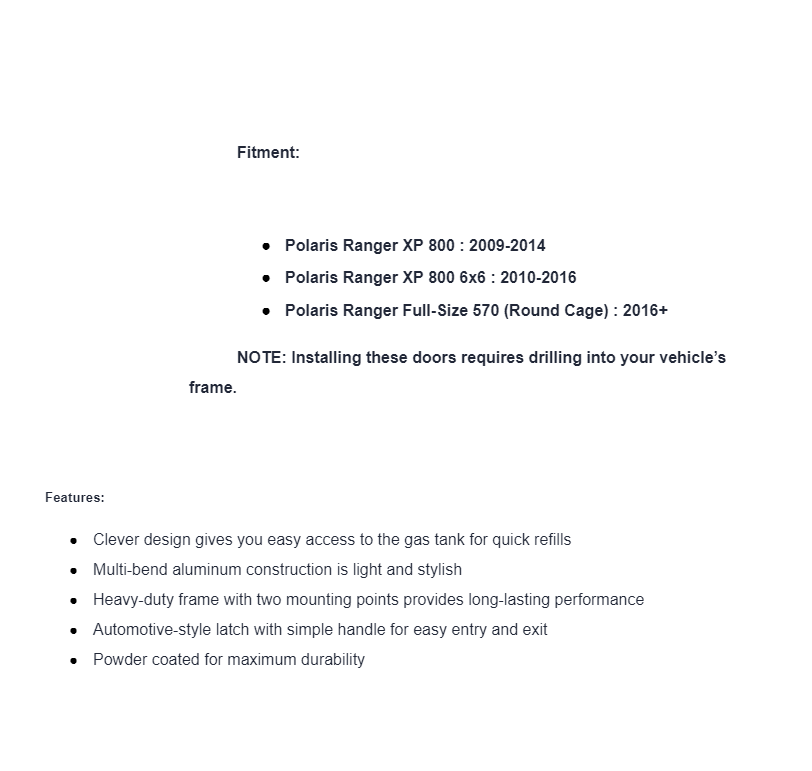 SuperATV Aluminum Doors For Polaris Ranger Full Size 800 / 570 - Image 3