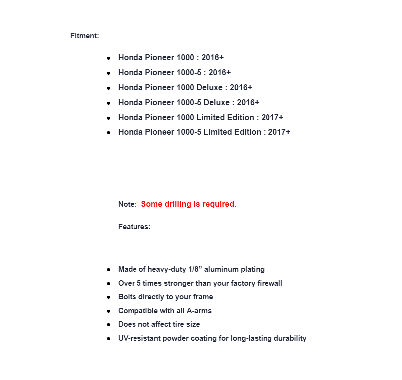 SuperATV Inner Fender Guards For Honda Pioneer 1000 - Image 7