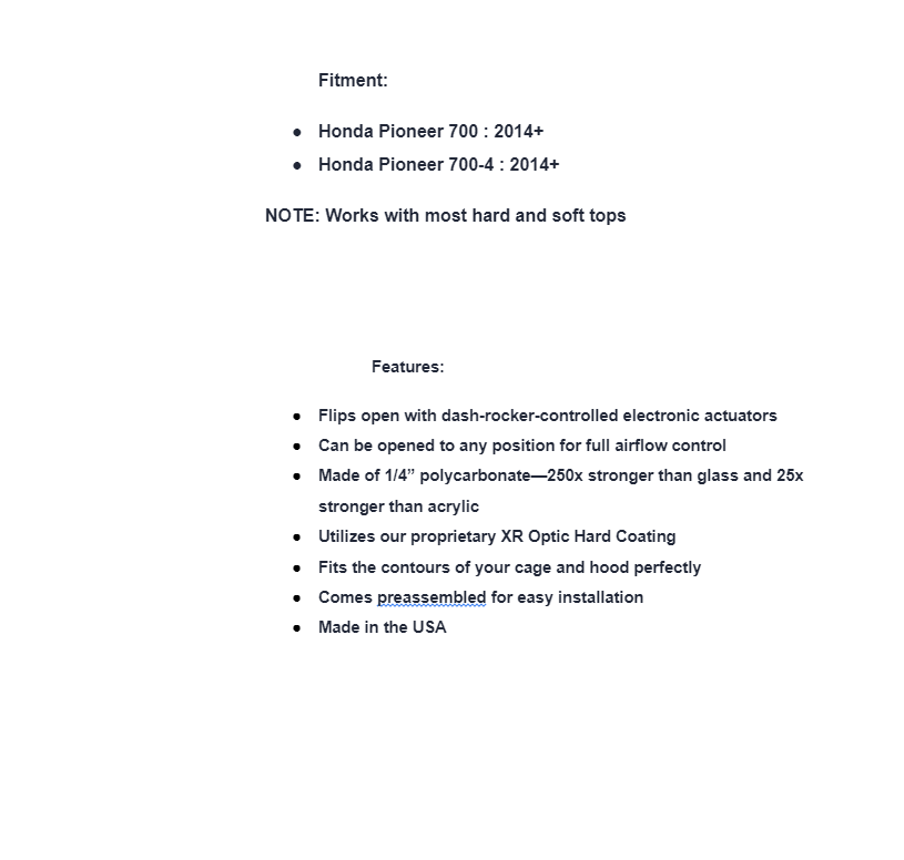 SuperATV Maxdrive Power Windshield For Honda Pioneer 700 / 700-4 2014+ - Image 8