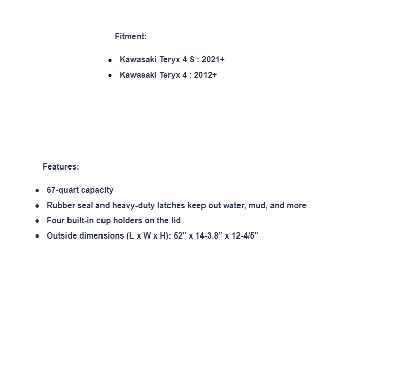 SuperATV Rear 67 QT Cargo/ Cooler Box For Kawasaki Teryx 4 & 4 S - Image 6