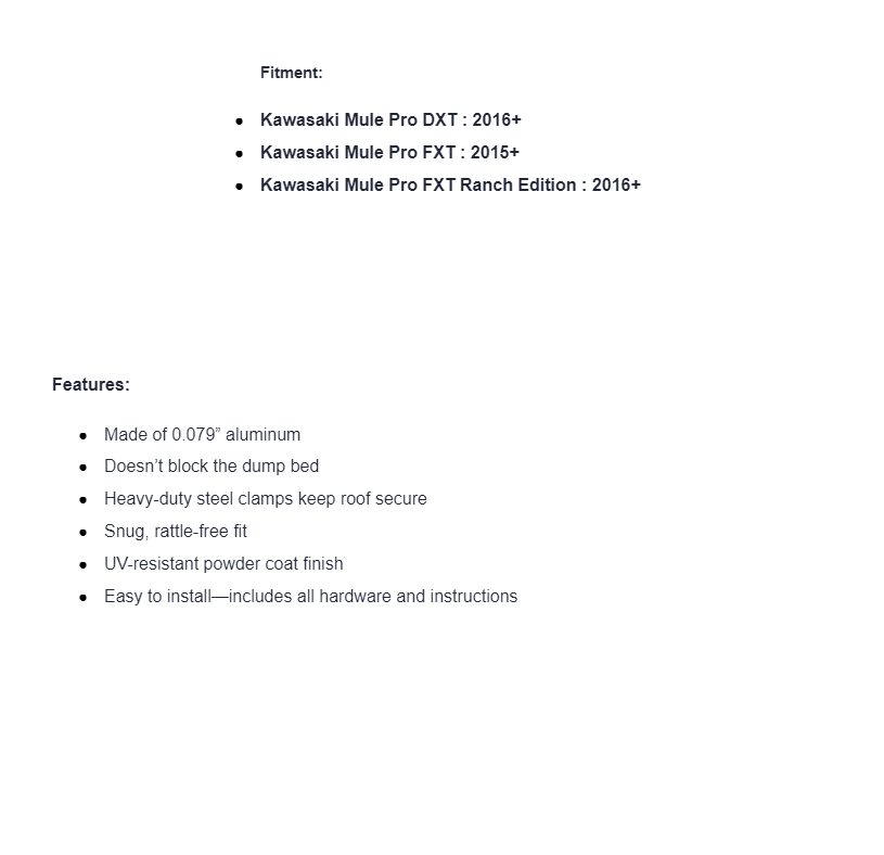 SuperATV Aluminum Roof For Kawasaki Mule Pro DXT/ FXT - Image 8