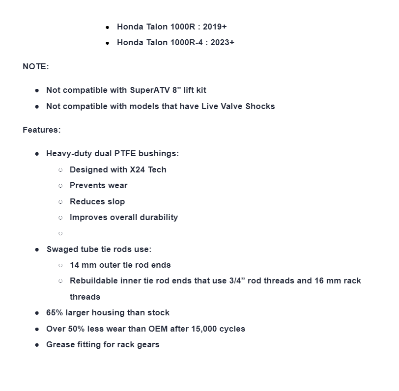 SuperATV Rackboss 2.0 STeel Swaged Tube Rack & Pinion For Honda Talon 1000R - Image 6