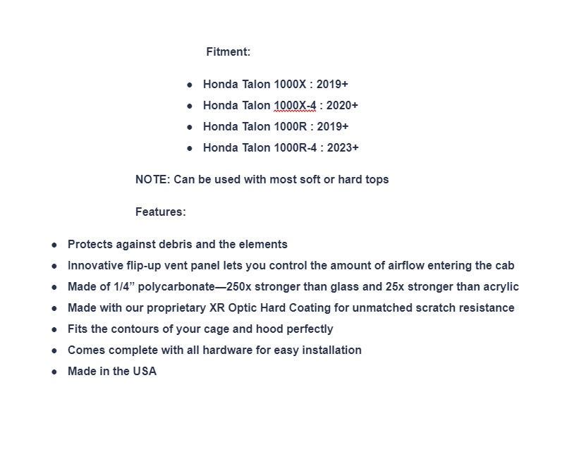 SuperATV Scratch Resistant Vented Full Windshield For Honda Talon - Image 6