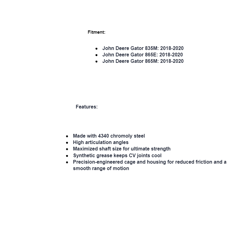 SuperATV Rhino Heavy Duty Front Axle For John Deere Gator 835M/865E/856M 18-20 - Image 3