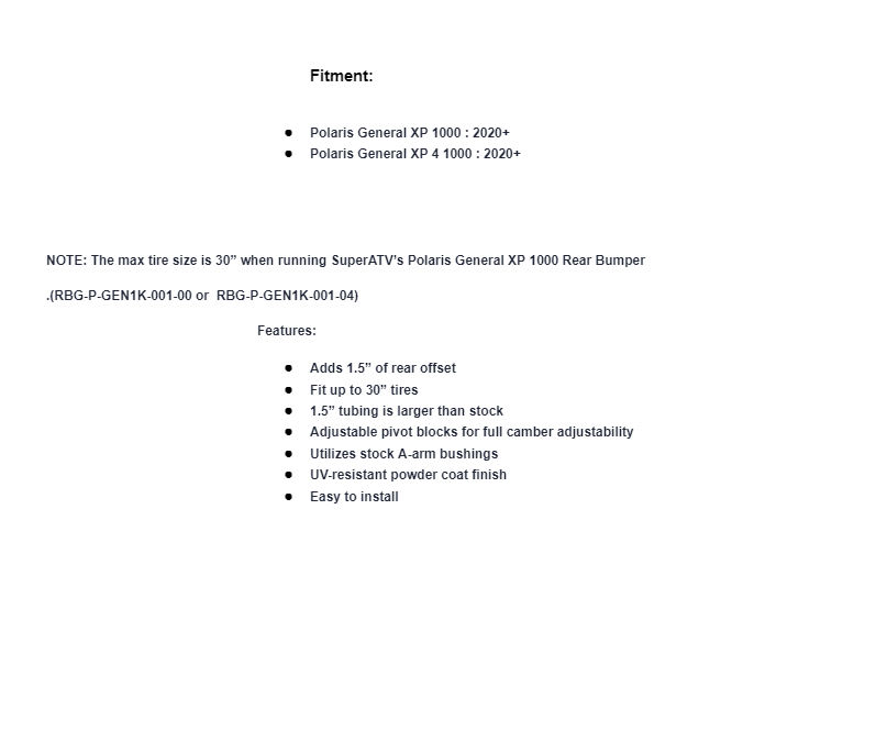 SuperATV High Clearance 1.5" Rear Offset A-Arms For Polaris General XP 2020+ - Image 9