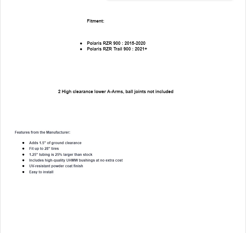 SuperATV High Clearance Lower A-Arms For Polaris RZR 900 / Trail 900 - Image 5