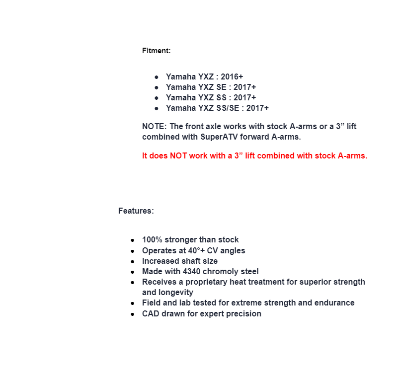SuperATV Rhino 2.0 Heavy Duty Front Axle For Yamaha XYZ - Image 7