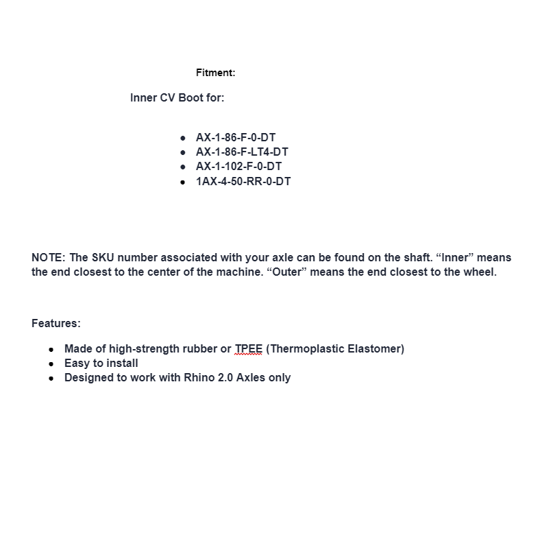 SuperATV Rhino 2.0 Replacement Inner CV Boot Kit For Polaris / Kawasaki - Image 2