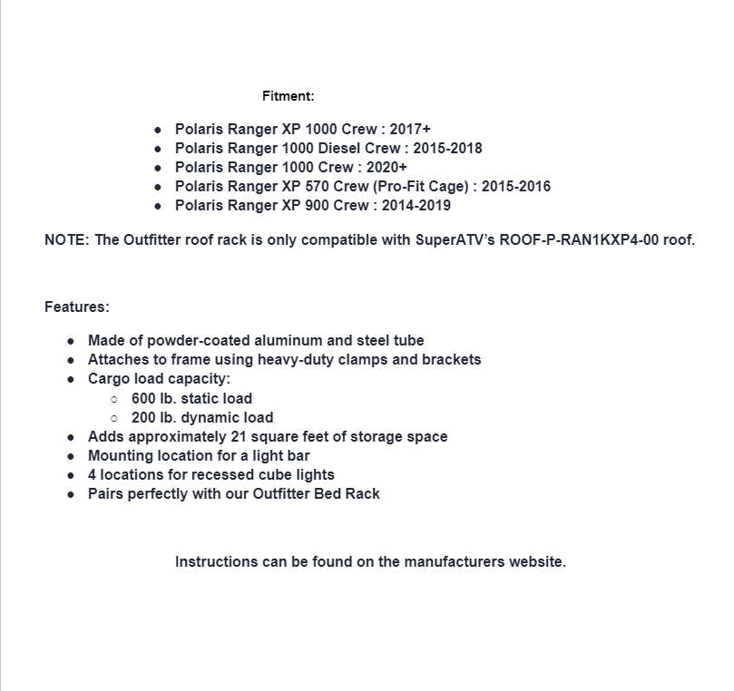 SuperATV Outfitter Roof Rack For Polaris Ranger Crew 1000 / 900/ 570 - Image 6