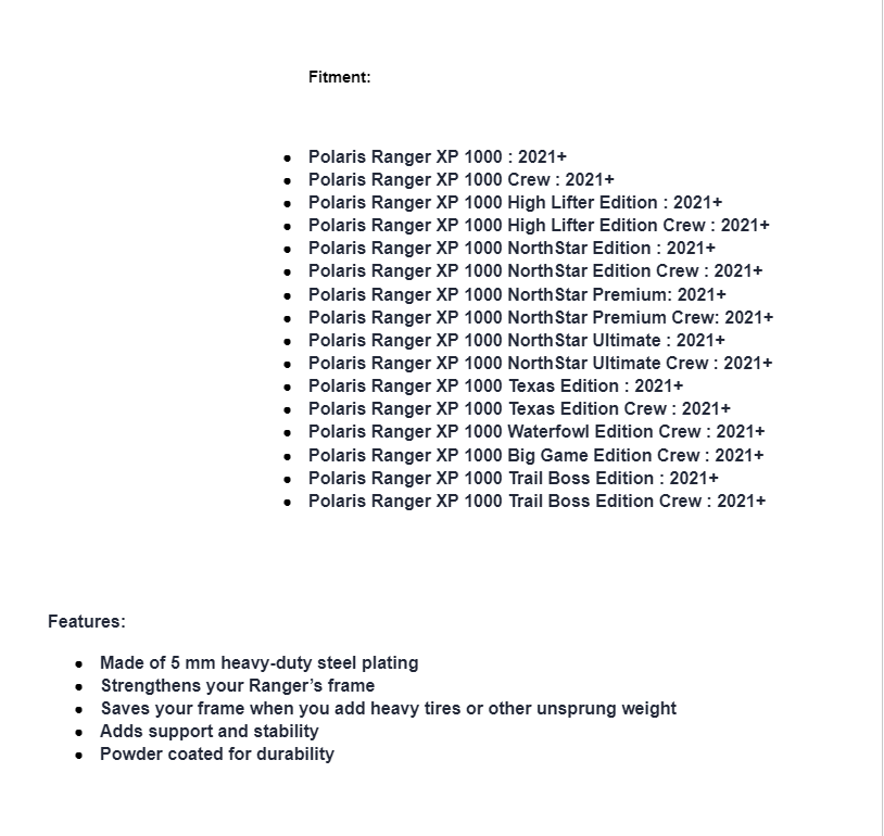 SuperATV Front Frame Stiffener For Polaris Ranger XP 1000 2021+ - Image 2