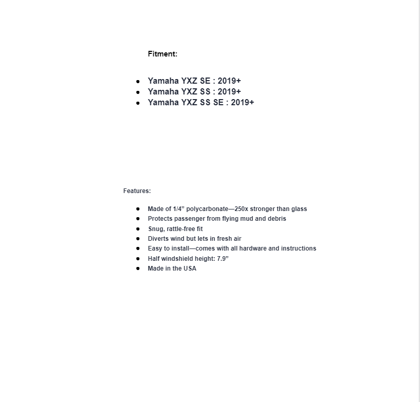 SuperATV Half Windshield For Yamaha YXZ SE/ SS/ SS SE 2019+ - Image 5
