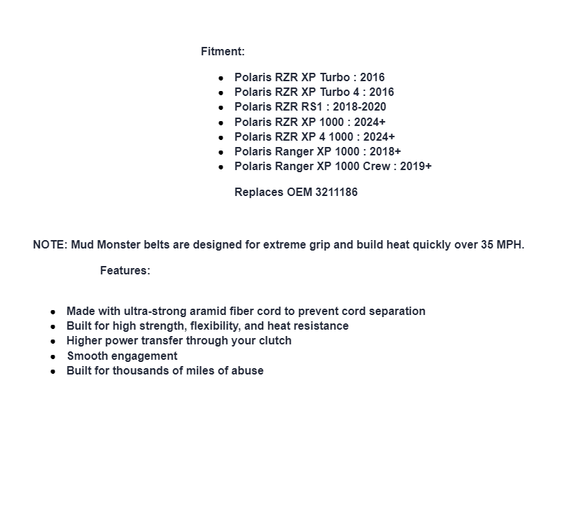 SuperATV Mud Monster Heavy Duty CVT Drive Belt For Polaris RZR / Ranger - Image 2