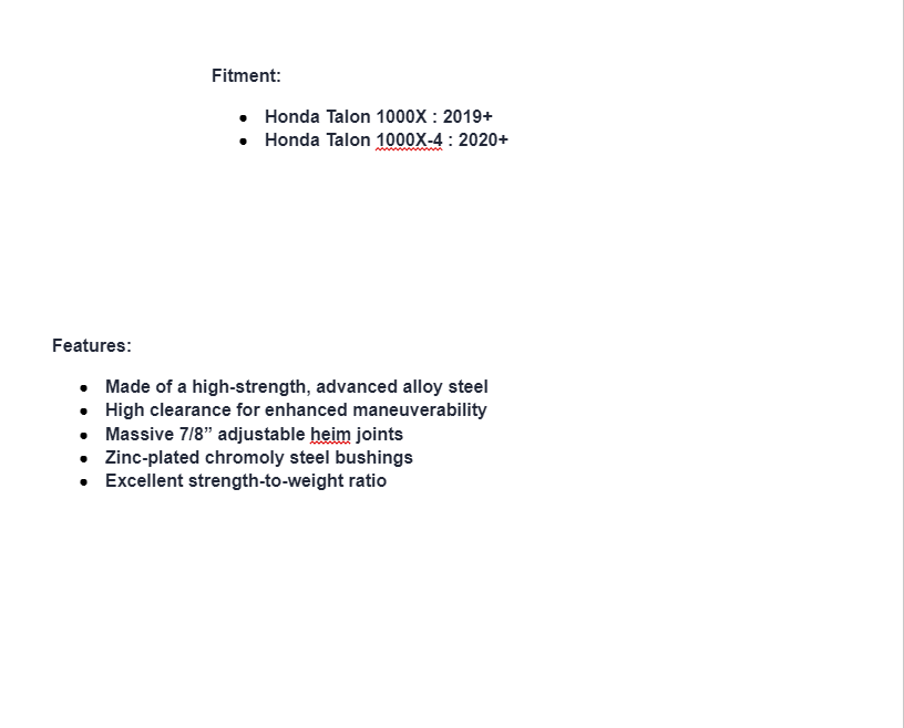 SuperATV High Clearance Boxed Radius Arms For Honda Talon 1000X/ X-4 - Image 7