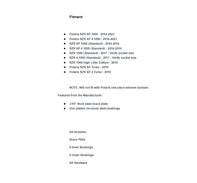 SuperATV Rebuild Kit For SuperATV Radius Arms For Polaris RZR XP /Turbo -16MM - Image 4