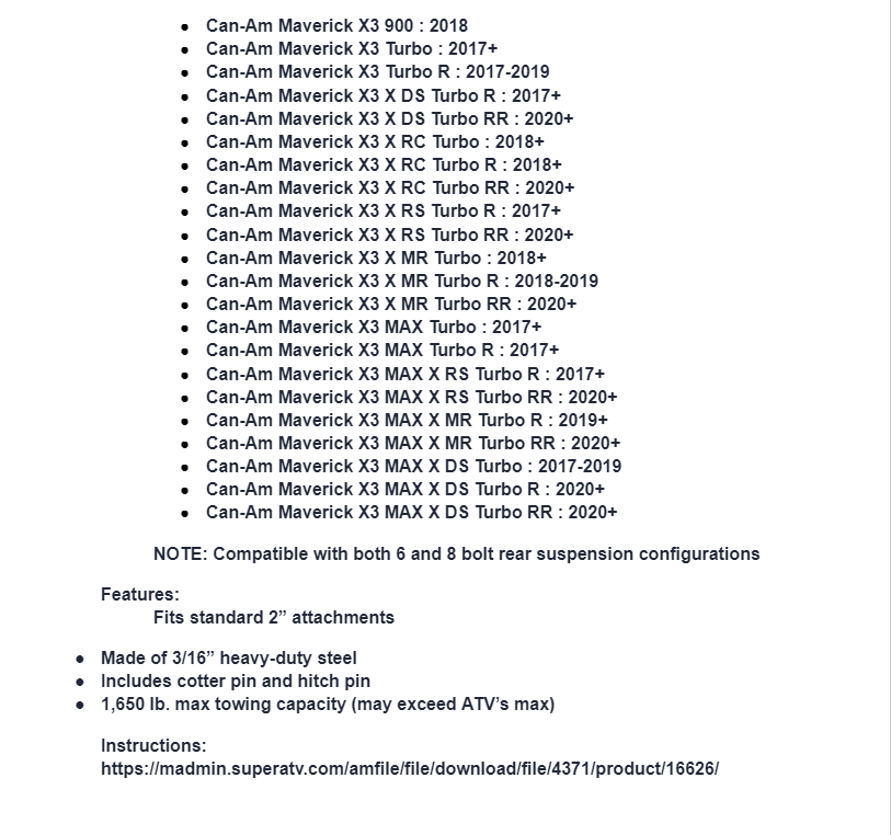 SuperATV Rear Receiver Hitch For Can-Am Maverick X3 - Image 6