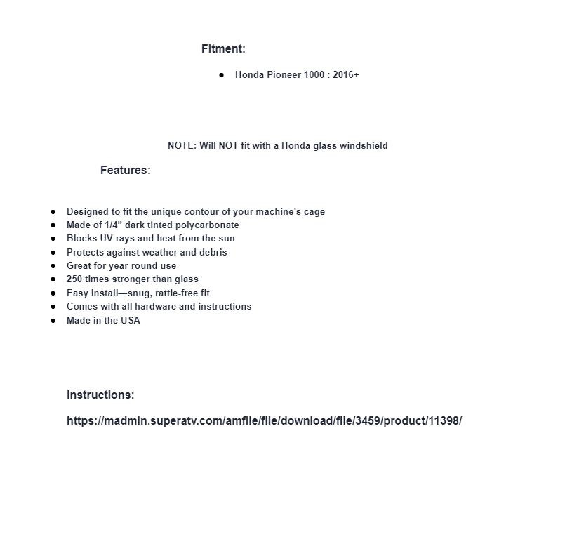 SuperATV Tinted Roof For Honda Pioneer 1000 (2 Door) - Image 5