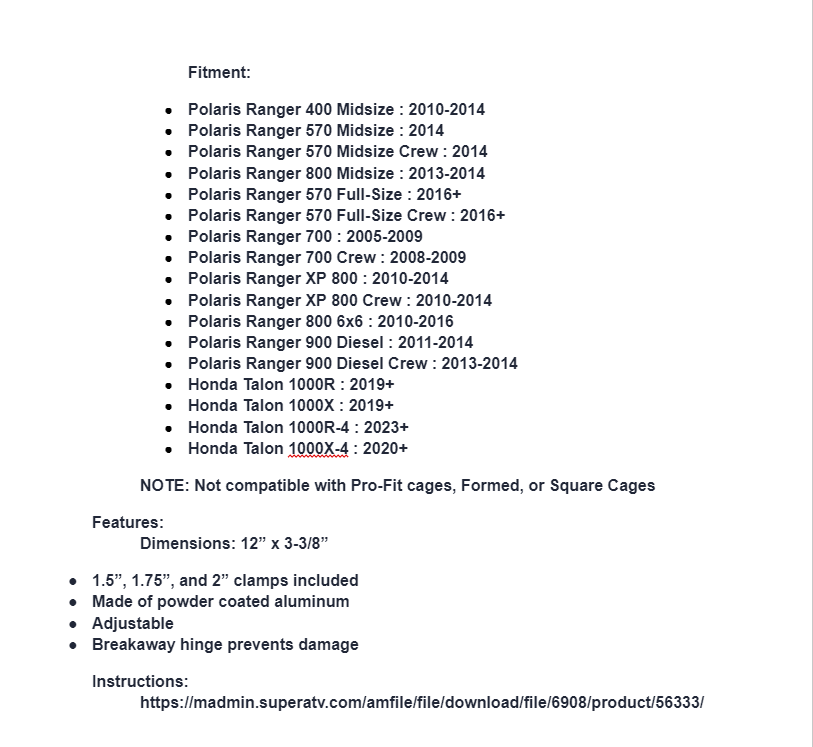 SuperATV 12"Aluminum Rear View Mirror For Polaris Ranger/ Honda Talon - Image 4