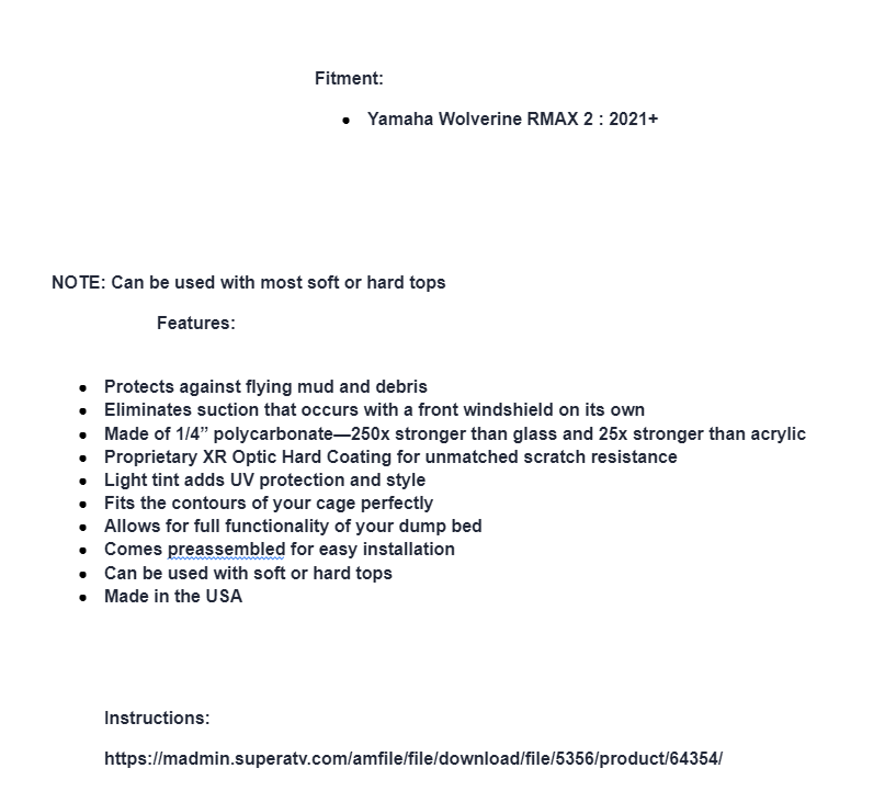 SuperATV Light Tint Scratch Resistant Rear Windshield For Yamaha Wolverine RMAX2 - Image 3