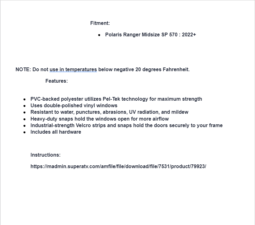 SuperATV Enclosure Doors For Polaris Ranger SP 570 2022+ - Image 7