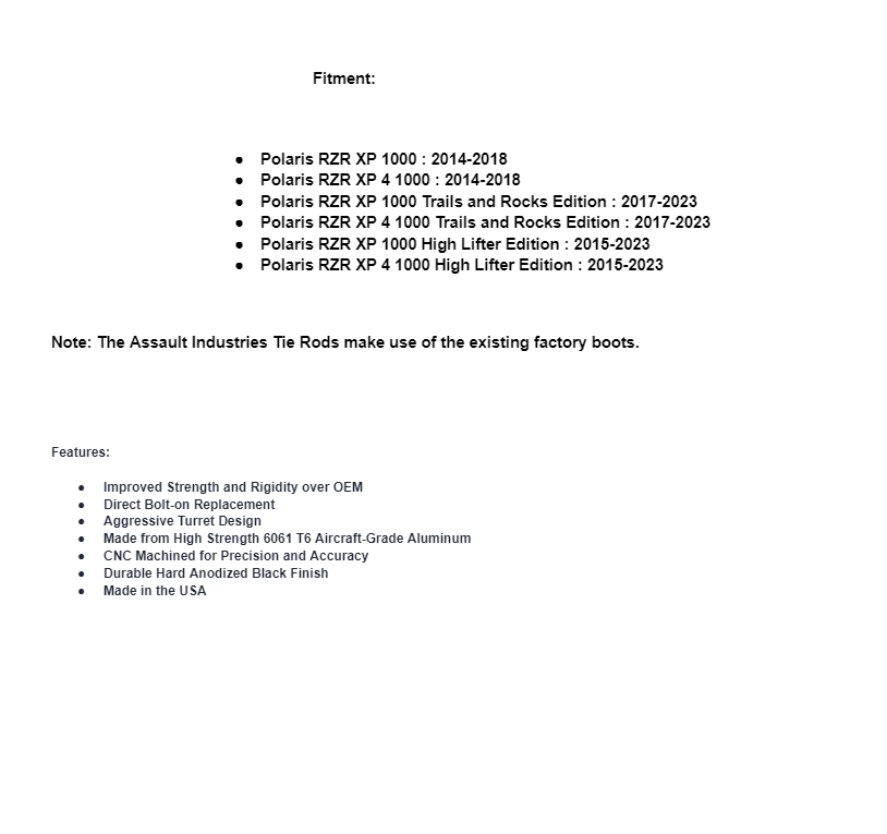 Assault Industries Barrel Style Heavy Duty Tie Rods For Polaris RZR XP - Image 5