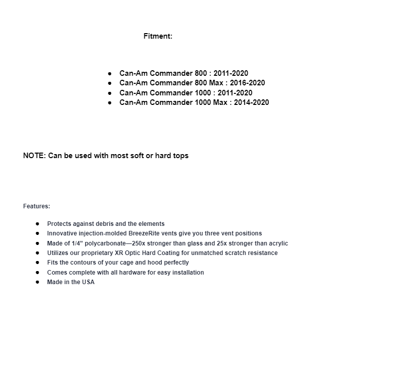 SuperATV Vented Full Windshield For Can-Am Commander 2011-2020 - Image 6