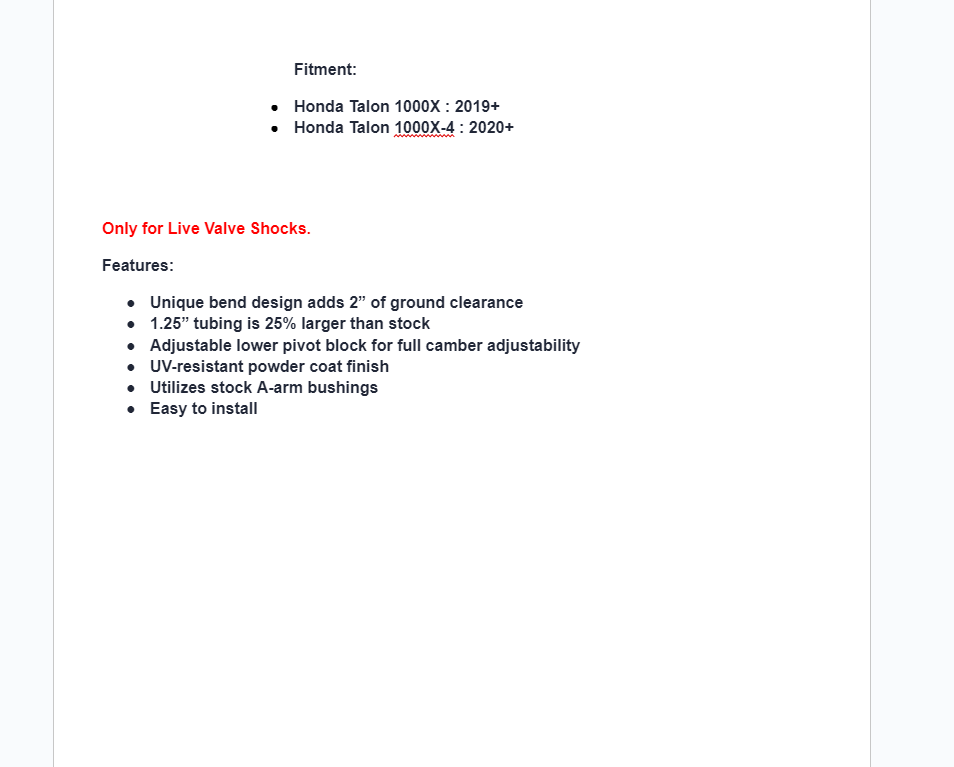 SuperATV Atlas Pro 1.5" Forward Offset A-Arms For Honda Talon 1000X w/ LVS - Image 4