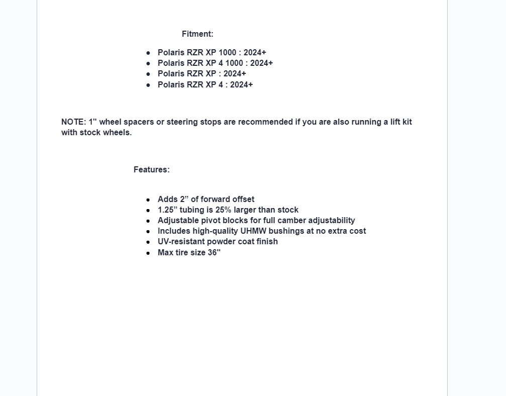 SuperATV 2" High Clearance Forward Offset A-Arms w/ Ball Joints For Polaris RZR XP - Image 5