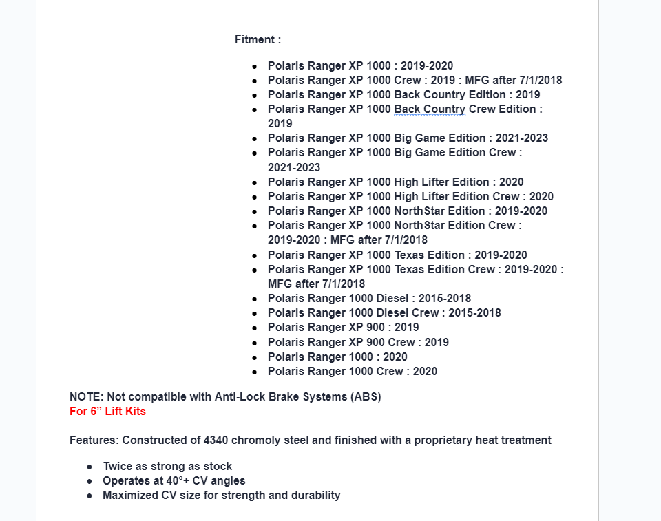 SuperATV Rhino 2.0 Big Lift Kit +6 Rear Axle For Polaris Ranger - Image 7