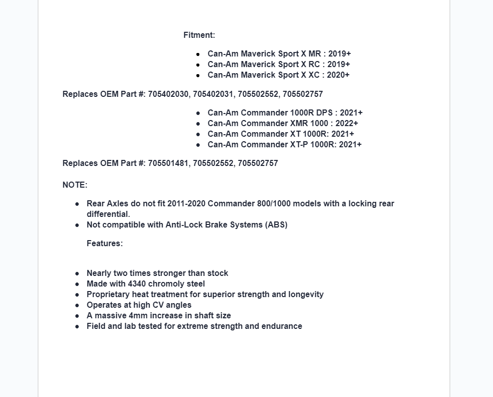 SuperATV Rhino 2.0 Rear Axle For Can-am Maverick Sport / Commander 1000 - Image 7