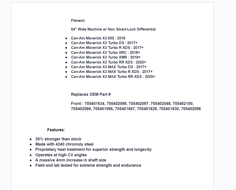 SuperATV Rhino 2.0 Front Right Axle For 64" Can-am Maverick X3 Non Smart-Lok - Image 7