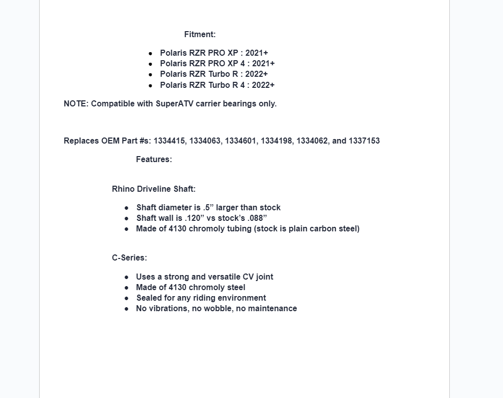 SuperATV Heavy Duty Front Prop Shaft For Polaris RZR Pro XP / Turbo R - Image 4